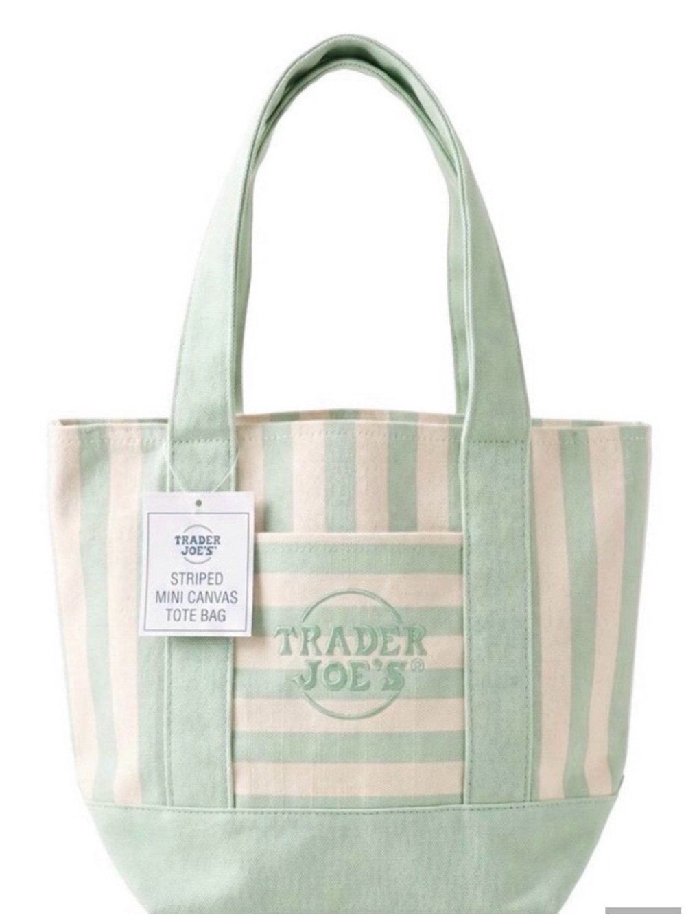 Mint Green Striped Canvas Trader Joe’s Tote Bag